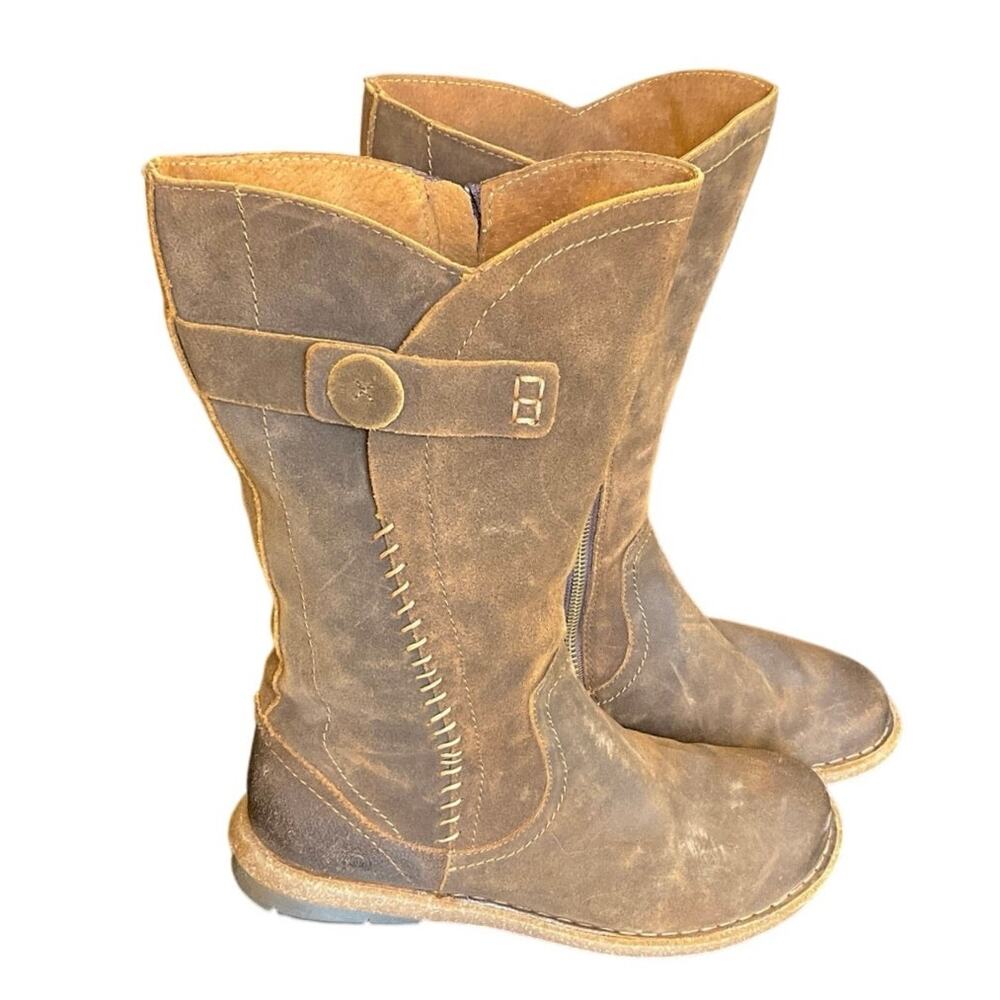 Born Distressed Brown Leather Mid-Calf Moto Boots - Picture 2 of 10